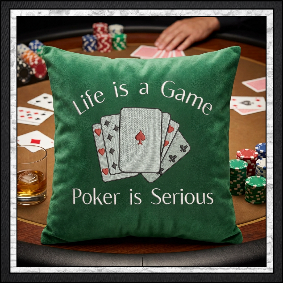 "Life is a Game Poker is Serious" Playing Cards Quote Machine Embroidery Design, 6 Sizes (4437)