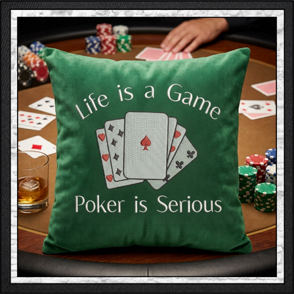 "Life is a Game Poker is Serious" Playing Cards Quote Machine Embroidery Design, 6 Sizes (4437)