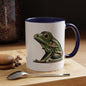 Green Stylized Frog Mug | Embroidery Styled Accent Colored Printed Coffee Mug (3817)
