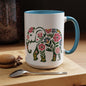 Floral Elephant Accent Coffee Mug | Boho Elephant Ceramic Mug | 11oz & 15oz Color Accent Mug (4271)
