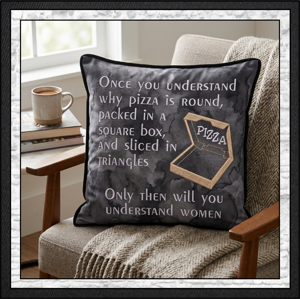 Understanding Women Pizza Machine Embroidery Design File - Funny Food Quote Pattern, 4 Sizes (4471)