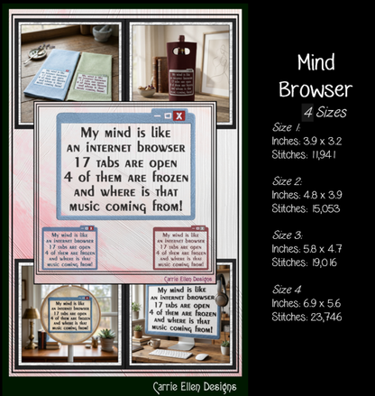 "My Mind is Like an Internet Browser" Funny Quote Machine Embroidery Design, 4 Sizes (4472)