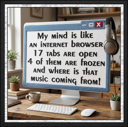"My Mind is Like an Internet Browser" Funny Quote Machine Embroidery Design, 4 Sizes (4472)
