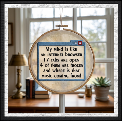 "My Mind is Like an Internet Browser" Funny Quote Machine Embroidery Design, 4 Sizes (4472)