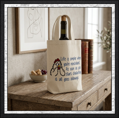 "Life is Simpler When You're Nonchalant" Chicken Quote Machine Embroidery Design, 4 Sizes (4473)