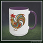 Colorful Rooster Accent Coffee Mug – Abstract Farmhouse Animal Embroidery Styled Print | 11oz & 15oz Ceramic (P-6081)