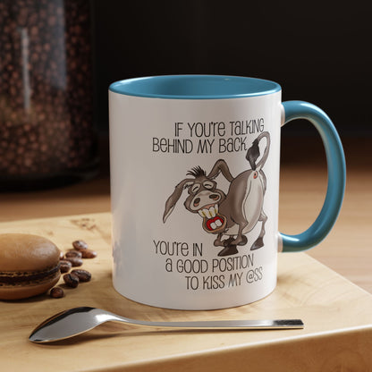 Snarky Donkey Kiss Ass Coffee Mug – Unique Ceramic Mug, 11oz & 15oz (P-6084)