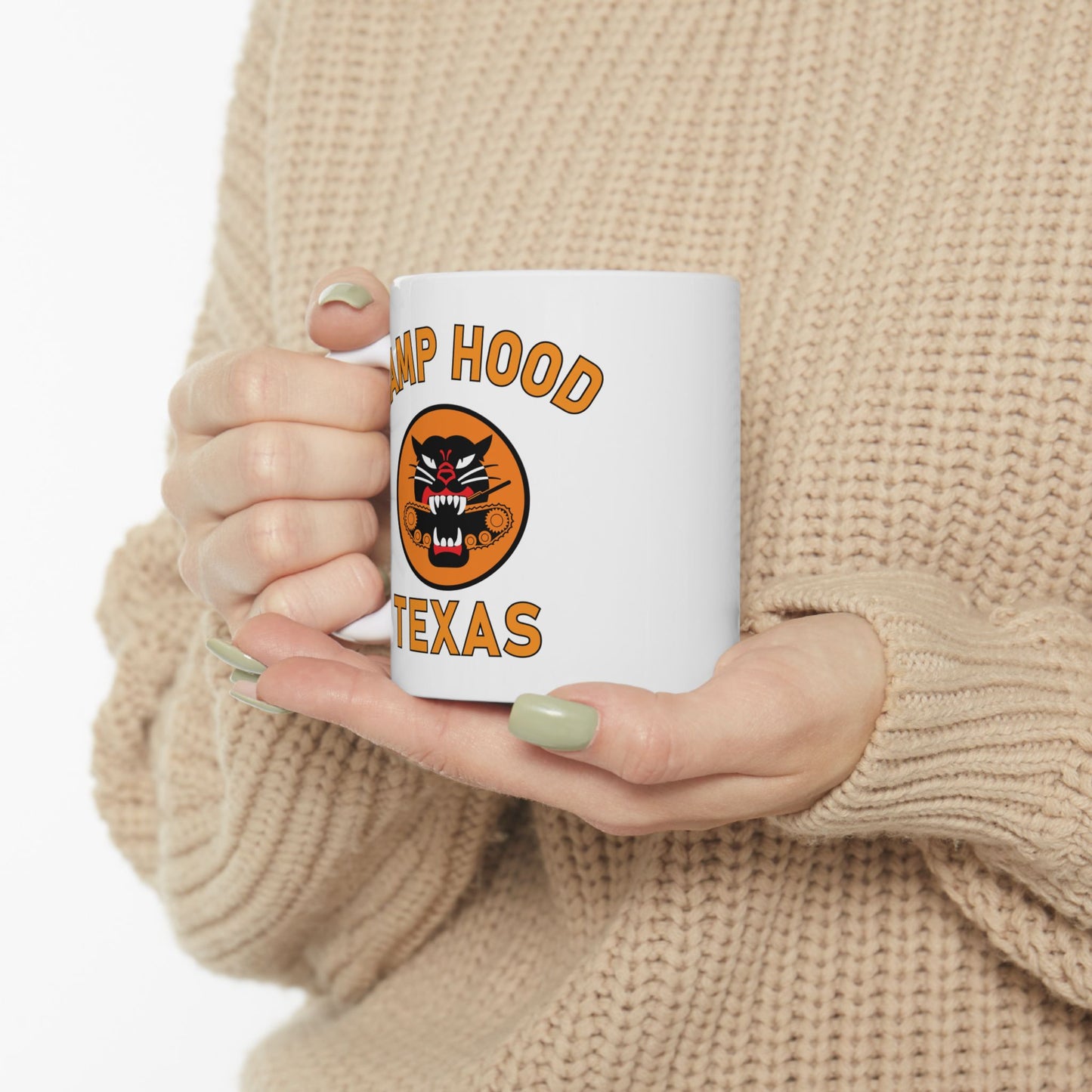 Camp Hood Tank Destroyer Battalion Ceramic Mug, Vintage WWII Military Camp Design – 11oz & 15oz Sizes (P-6036)
