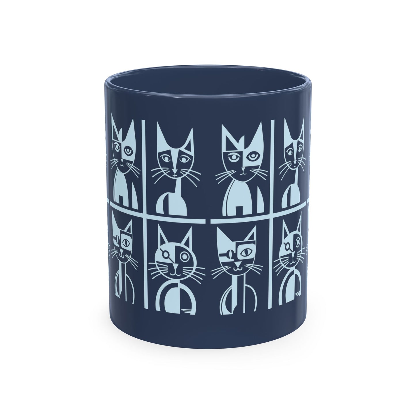 Geometric Cat Color Mug | Minimalist Cat 11oz Ceramic Coffee Mug | 8 Color Choices (4276)