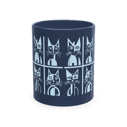 Geometric Cat Color Mug | Minimalist Cat 11oz Ceramic Coffee Mug | 8 Color Choices (4276)