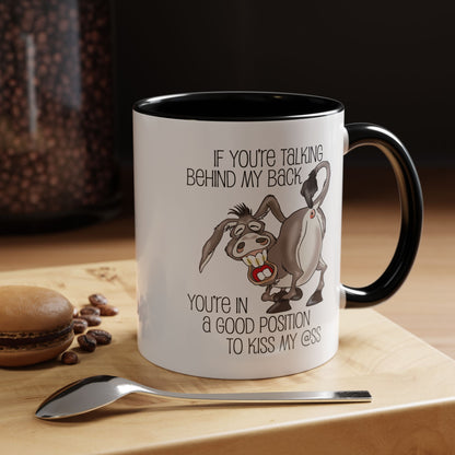 Snarky Donkey Kiss Ass Coffee Mug – Unique Ceramic Mug, 11oz & 15oz (P-6084)