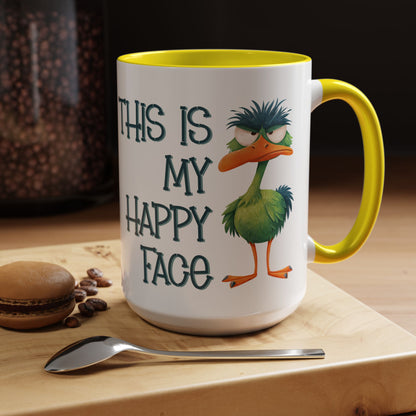 This Is My Happy Face Accent Coffee Mug | Sarcastic Ostrich Coffee Cup | 11oz 15oz Ceramic Mug (4252)