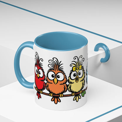 Colorful Cartoon Birds Coffee Mug — Chicks on a Stick 11/15oz Accent Mug (4278)