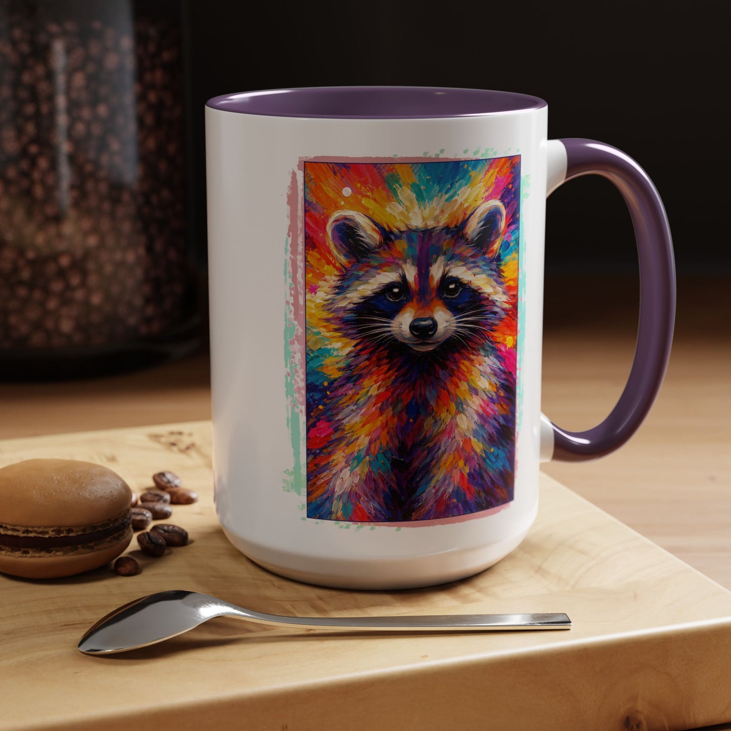 Raccoon Accent Ceramic Mug | Vibrant Colorful Raccoon Coffee Mug,  11oz & 15oz (3826)