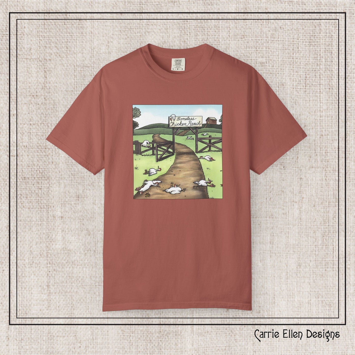 Boneless Chicken Ranch Comfort Colors T-Shirt | Farside Farm Chickens Printed Short Sleeve Tee | Multiple Color Options (P-6074)