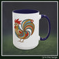 Colorful Rooster Accent Coffee Mug – Abstract Farmhouse Animal Embroidery Styled Print | 11oz & 15oz Ceramic (P-6081)