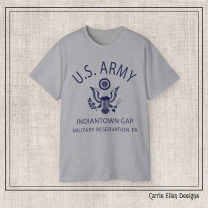 US Army Indiantown Gap Military Reservation PA Eagle Emblem T-Shirt – Vintage WWII U.S. Army Reproduction Unisex Ultra Cotton Tee (P-6041)