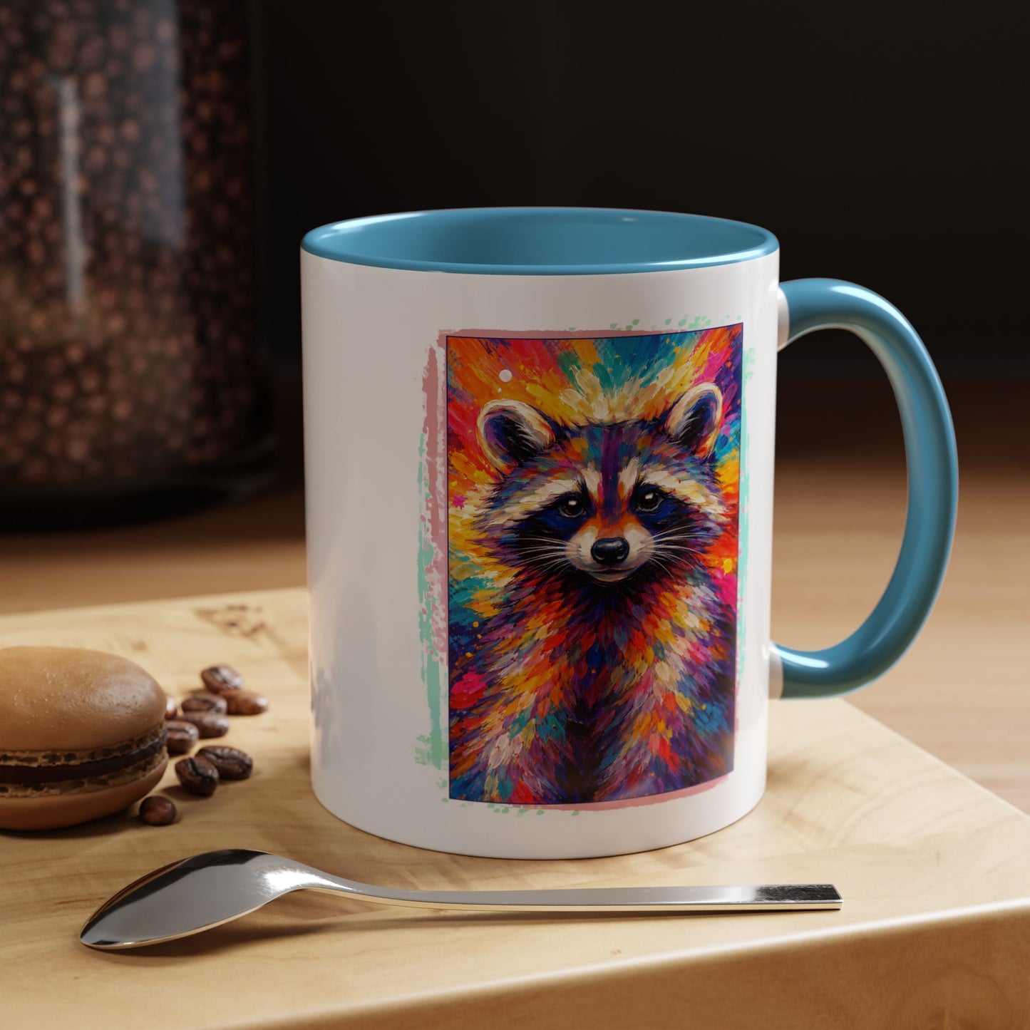 Raccoon Accent Ceramic Mug | Vibrant Colorful Raccoon Coffee Mug,  11oz & 15oz (3826)