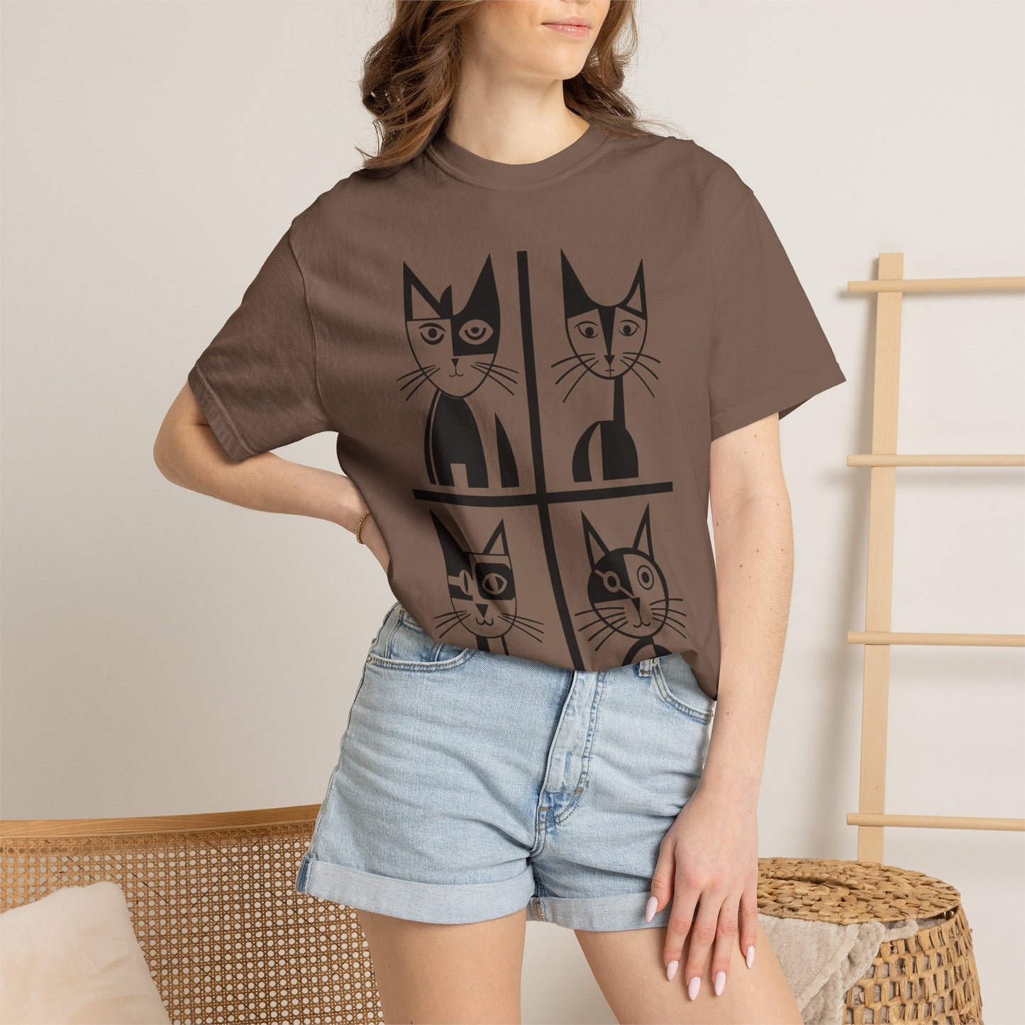 Geometric Cat Comfort Colors® T-Shirt | Minimalist Garment Dyed Cat Tee,  12 Colors (4279)