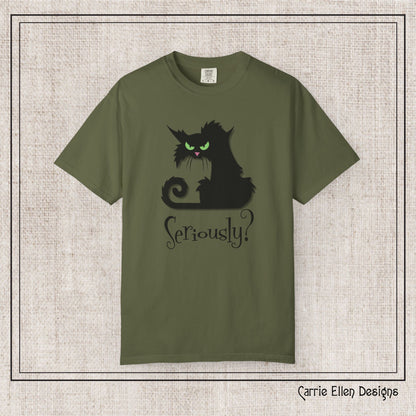 Black Cat Comfort Colors T-Shirt – Seriously Sarcastic Cat Attitude Short Sleeve Tee for Cat Lovers | Multiple Color Options (P-6076)