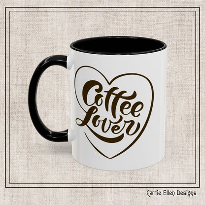 Coffee Lover Color Accent Ceramic Mug – Cute Printed Coffee Gift for Coffeeholics, Baristas, and Caffeine Addicts (P-6061)