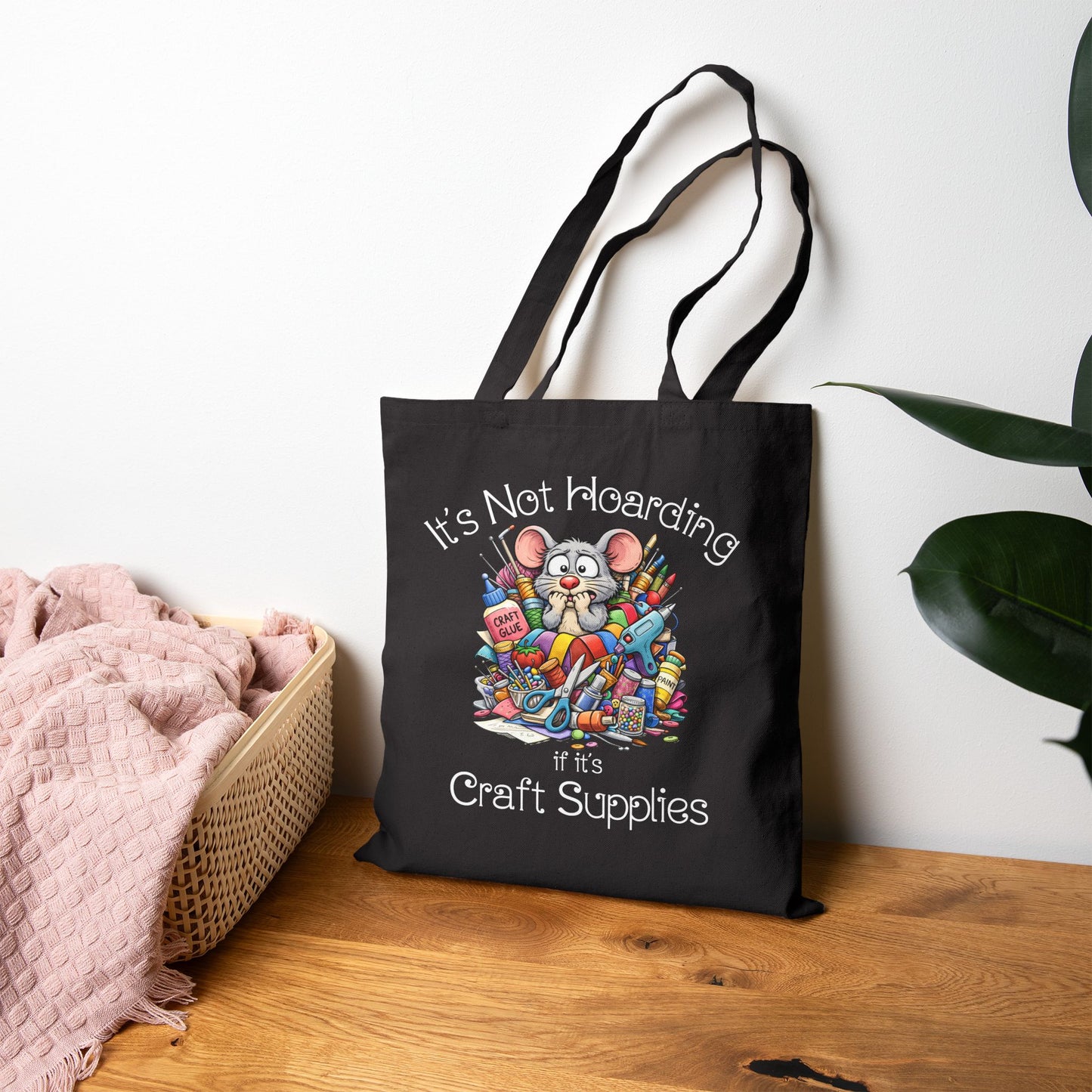 Craft Supply Hoarding Mouse Cotton Tote Bag | Funny Crafter Reusable Bag (3858)