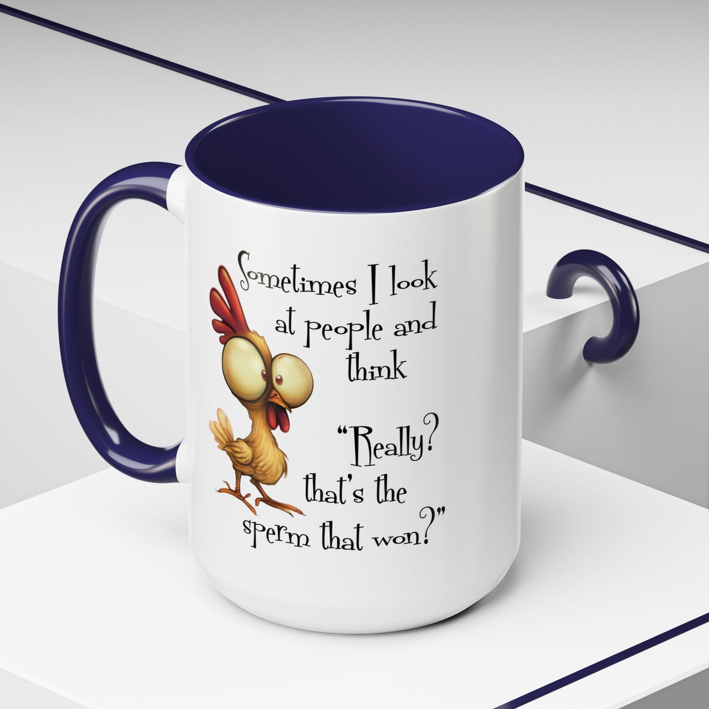 Funny Sarcastic Quote Mug | “That’s the Sperm That Won?” Colored Accent Coffee Mug 11oz & 15oz (3818)