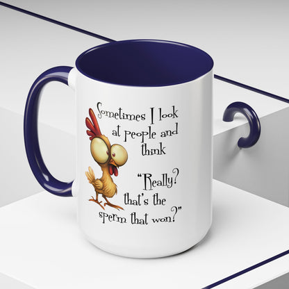 Funny Sarcastic Quote Mug | “That’s the Sperm That Won?” Colored Accent Coffee Mug 11oz & 15oz (3818)