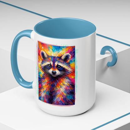 Raccoon Accent Ceramic Mug | Vibrant Colorful Raccoon Coffee Mug,  11oz & 15oz (3826)