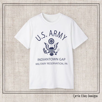 US Army Indiantown Gap Military Reservation PA Eagle Emblem T-Shirt – Vintage WWII U.S. Army Reproduction Unisex Ultra Cotton Tee (P-6041)