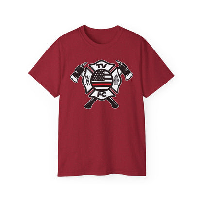TV FC Red Thin Line Firefighter Maltese Cross Tee | 6 oz Cotton Tee Shirt (3009)