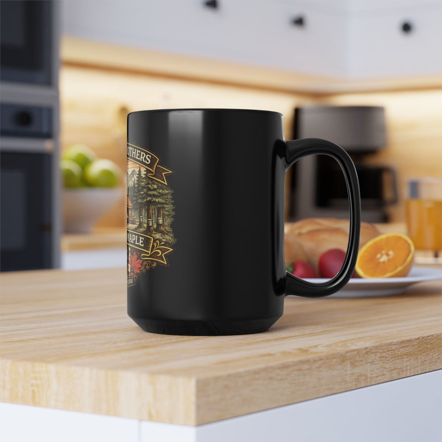 Needham Brothers Mountain Maple Black Mug | 11 oz, 15 oz Ceramic Mug (3894)