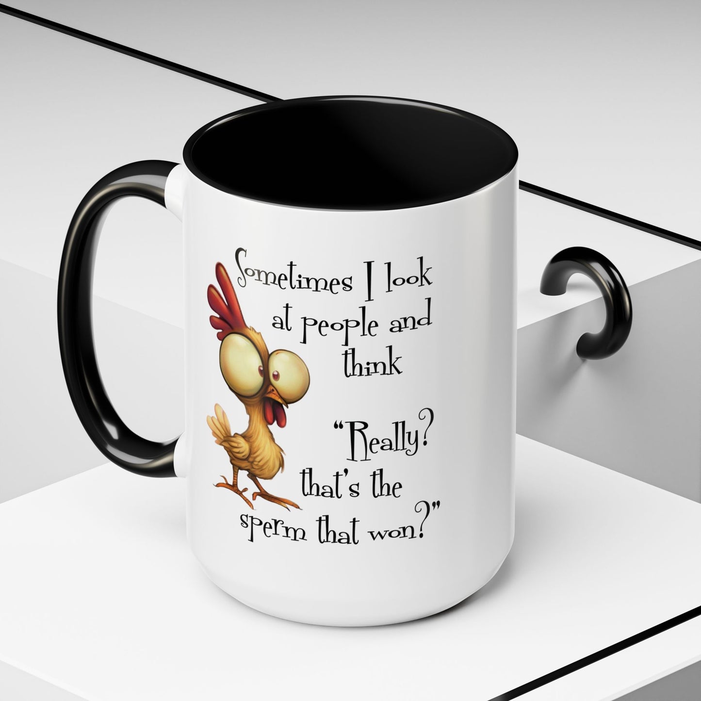 Funny Sarcastic Quote Mug | “That’s the Sperm That Won?” Colored Accent Coffee Mug 11oz & 15oz (3818)
