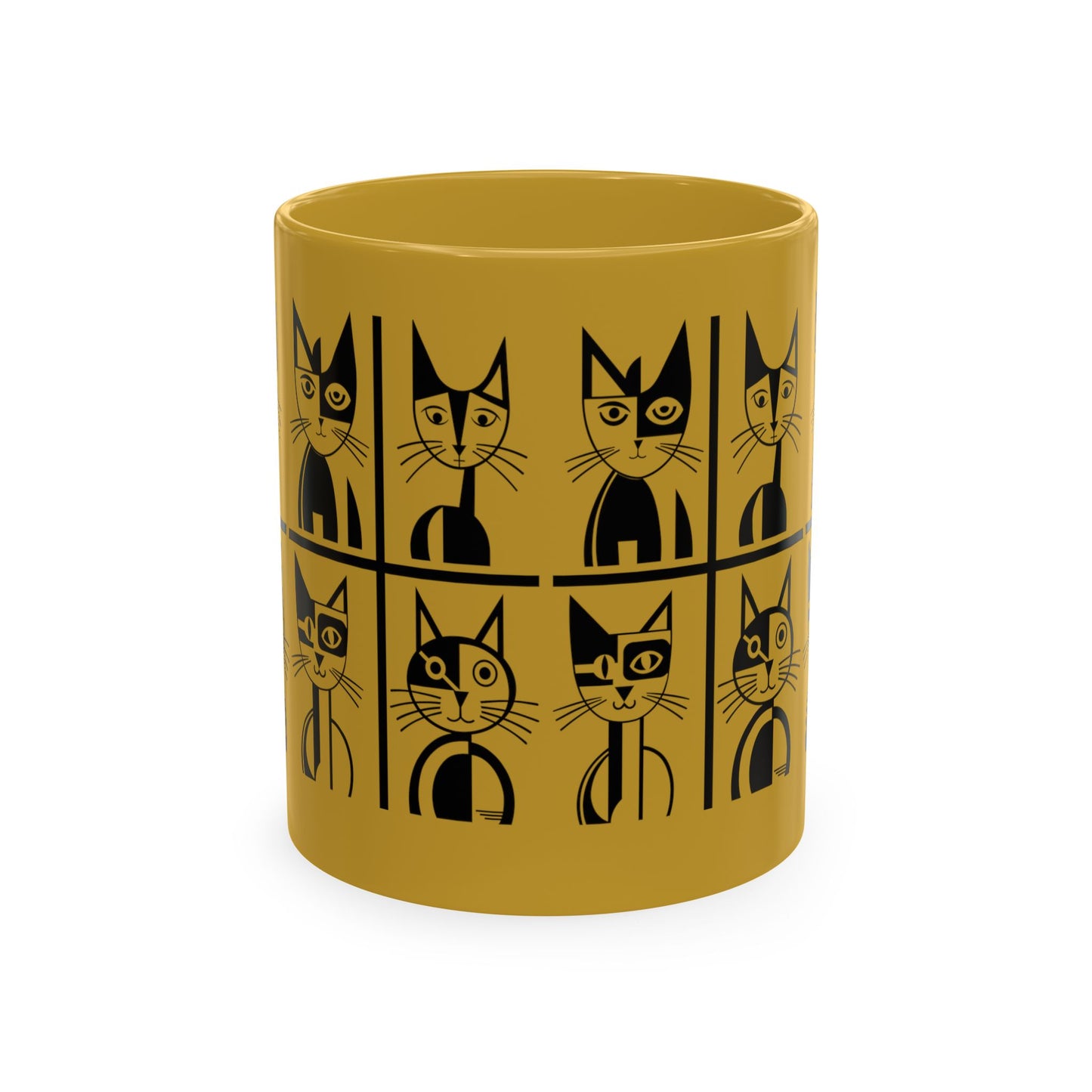 Geometric Cat Color Mug | Minimalist Cat 11oz Ceramic Coffee Mug | 8 Color Choices (4276)