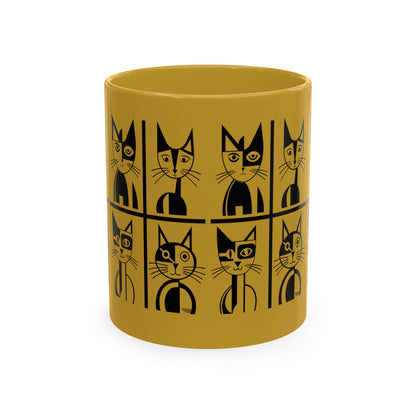 Geometric Cat Color Mug | Minimalist Cat 11oz Ceramic Coffee Mug | 8 Color Choices (4276)
