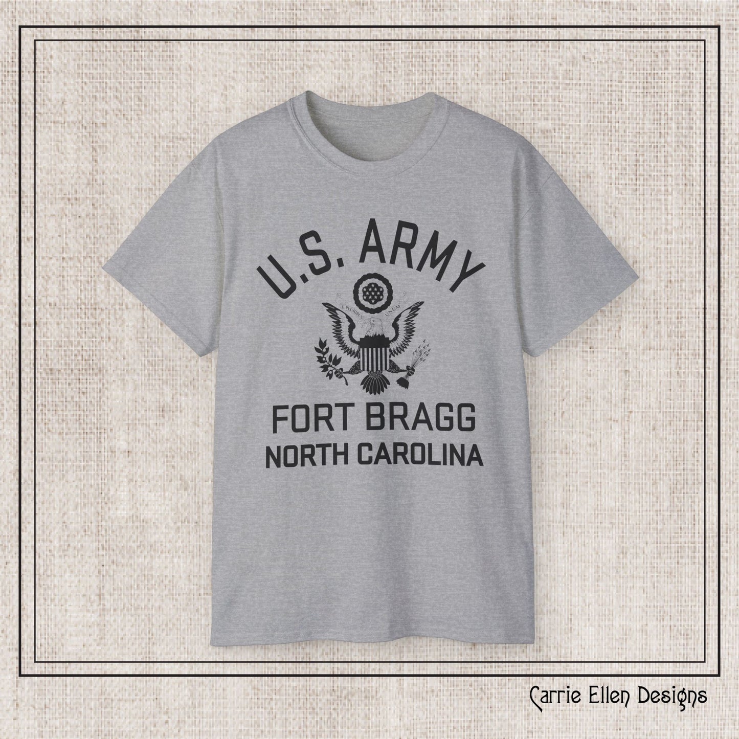 US Army Fort Bragg Eagle Emblem T-Shirt – Vintage WWII U.S. Army Reproduction Unisex Ultra Cotton Tee (P-6039)