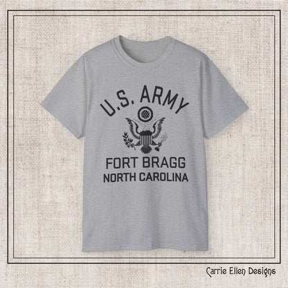 US Army Fort Bragg Eagle Emblem T-Shirt – Vintage WWII U.S. Army Reproduction Unisex Ultra Cotton Tee (P-6039)