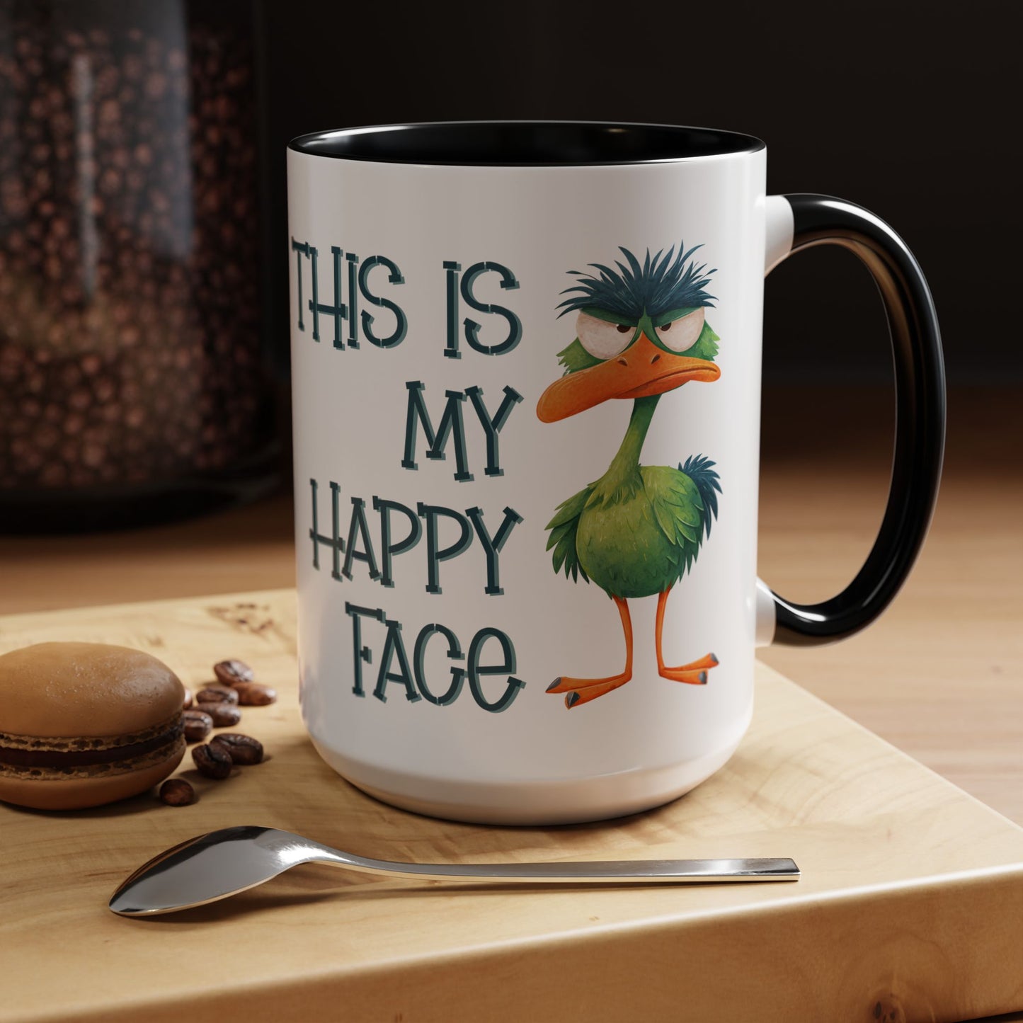 This Is My Happy Face Accent Coffee Mug | Sarcastic Ostrich Coffee Cup | 11oz 15oz Ceramic Mug (4252)