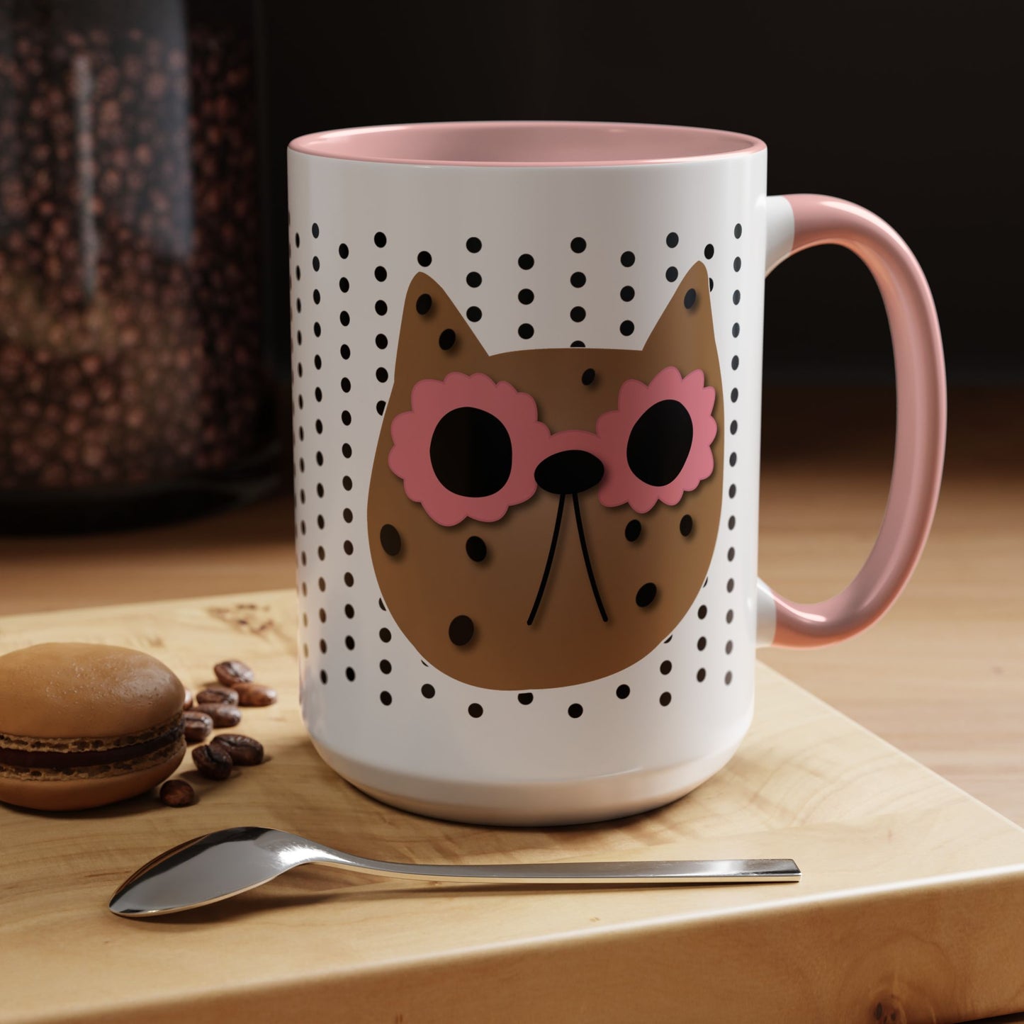 Spotted Cat Mug with Pink Sunglasses Accent Coffee Cup | 11oz 15oz (3812)