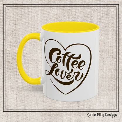 Coffee Lover Color Accent Ceramic Mug – Cute Printed Coffee Gift for Coffeeholics, Baristas, and Caffeine Addicts (P-6061)