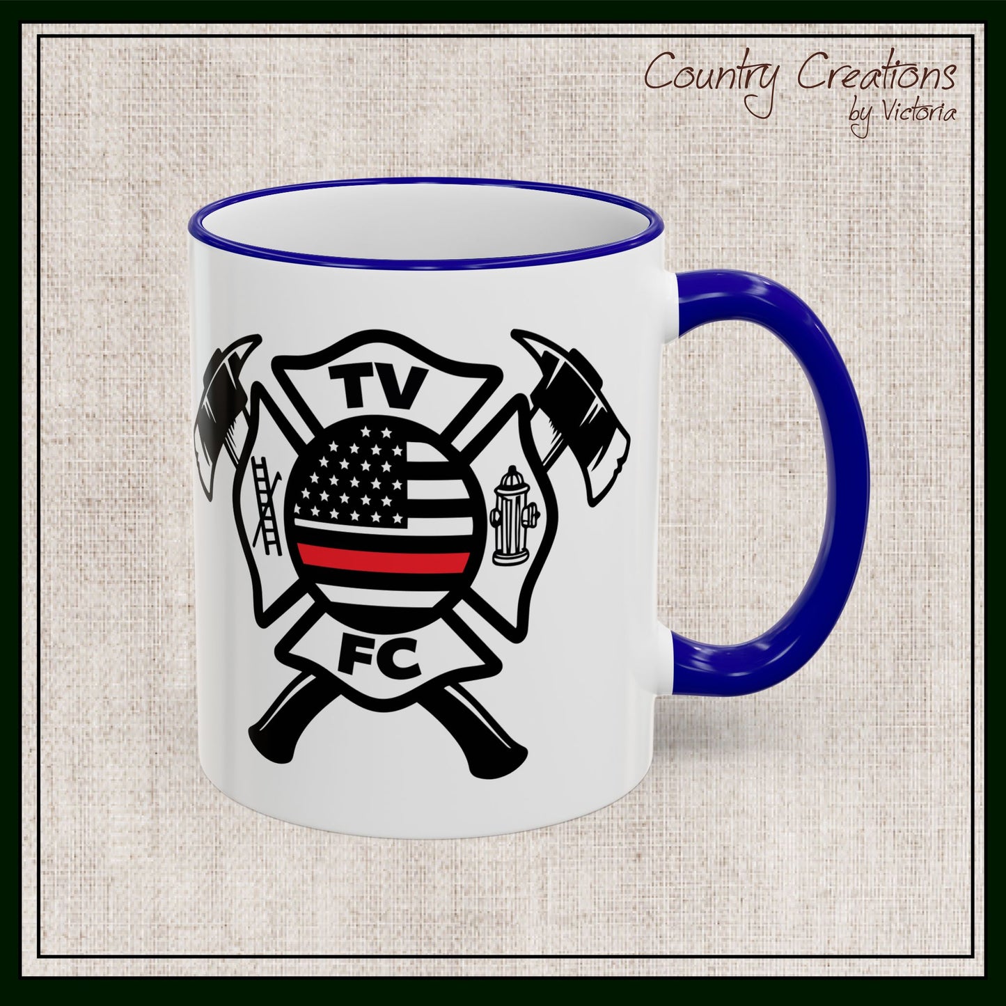 TV FC Thin Red Line Flag Firefighter Maltese Cross Ceramic Mug | Accent Rim & Handle 11,15 oz (3007)