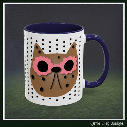 Spotted Cat Mug with Pink Sunglasses Accent Coffee Cup | 11oz 15oz (3812)