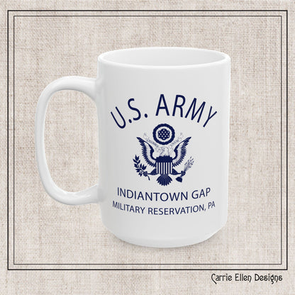US Army Indiantown Gap Military Reservation PA Eagle Emblem Ceramic Mug – Vintage WWII U.S. Army Reproduction – 11oz & 15oz (P-6042)