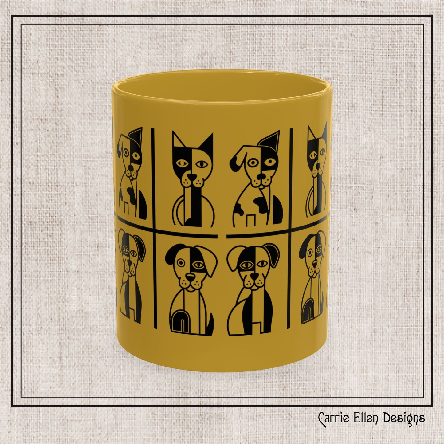 Geometric Dog Color Mug | Minimalist Pet 11oz Ceramic Coffee Mug | 8 Color Choices (4277)