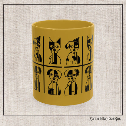 Geometric Dog Color Mug | Minimalist Pet 11oz Ceramic Coffee Mug | 8 Color Choices (4277)