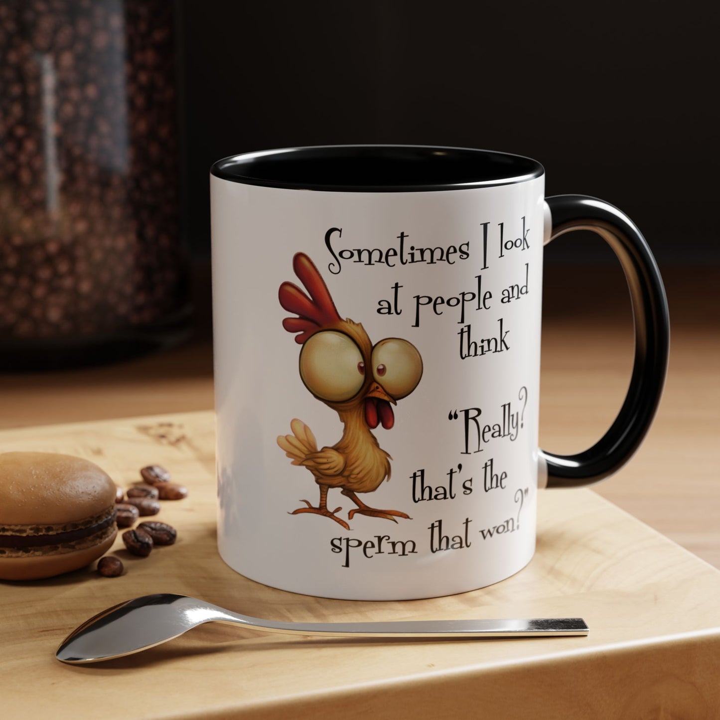 Funny Sarcastic Quote Mug | “That’s the Sperm That Won?” Colored Accent Coffee Mug 11oz & 15oz (3818)