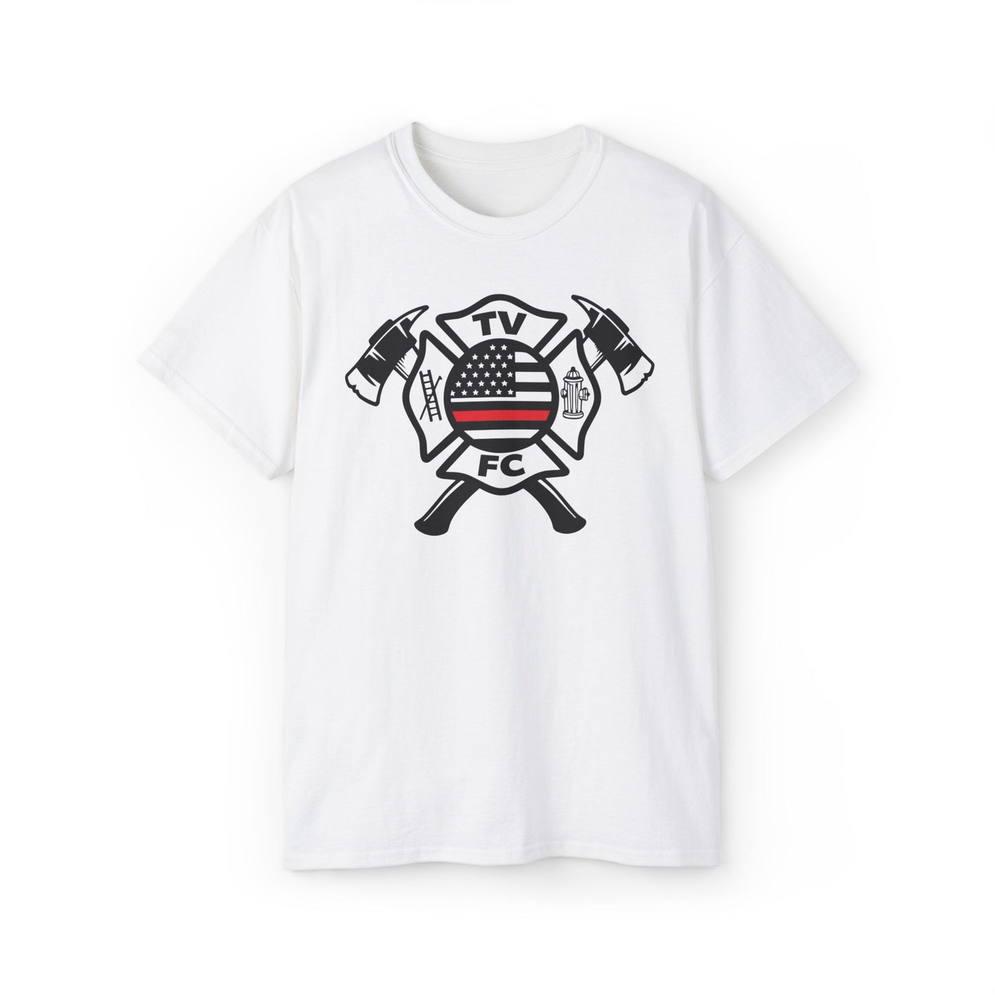 TV FC Red Thin Line Firefighter Maltese Cross Tee | 6 oz Cotton Tee Shirt (3009)