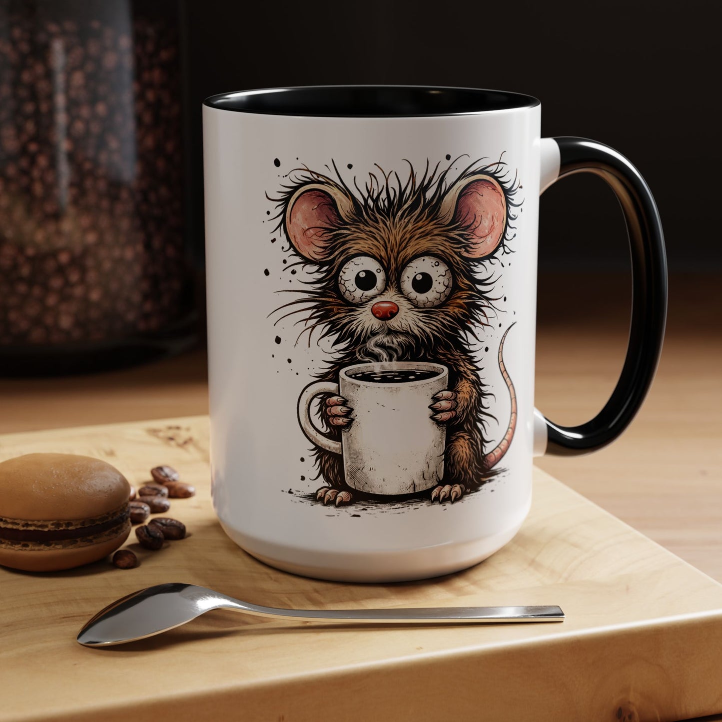 Frazzled Mouse with Mug | Accent Ceramic Coffee Mug 11oz 15oz (3867)
