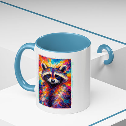 Raccoon Accent Ceramic Mug | Vibrant Colorful Raccoon Coffee Mug,  11oz & 15oz (3826)