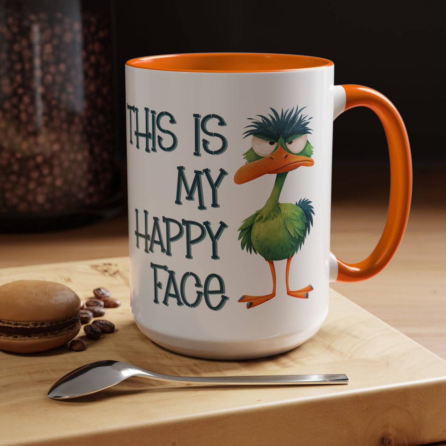 This Is My Happy Face Accent Coffee Mug | Sarcastic Ostrich Coffee Cup | 11oz 15oz Ceramic Mug (4252)